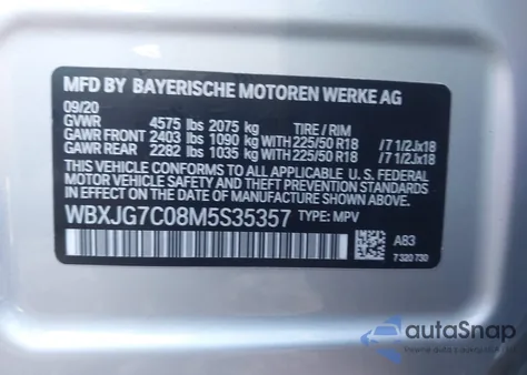 2021 BMW X1 Sdrive28I из США, поврежденный, VIN WBXJG7C08M5S35357